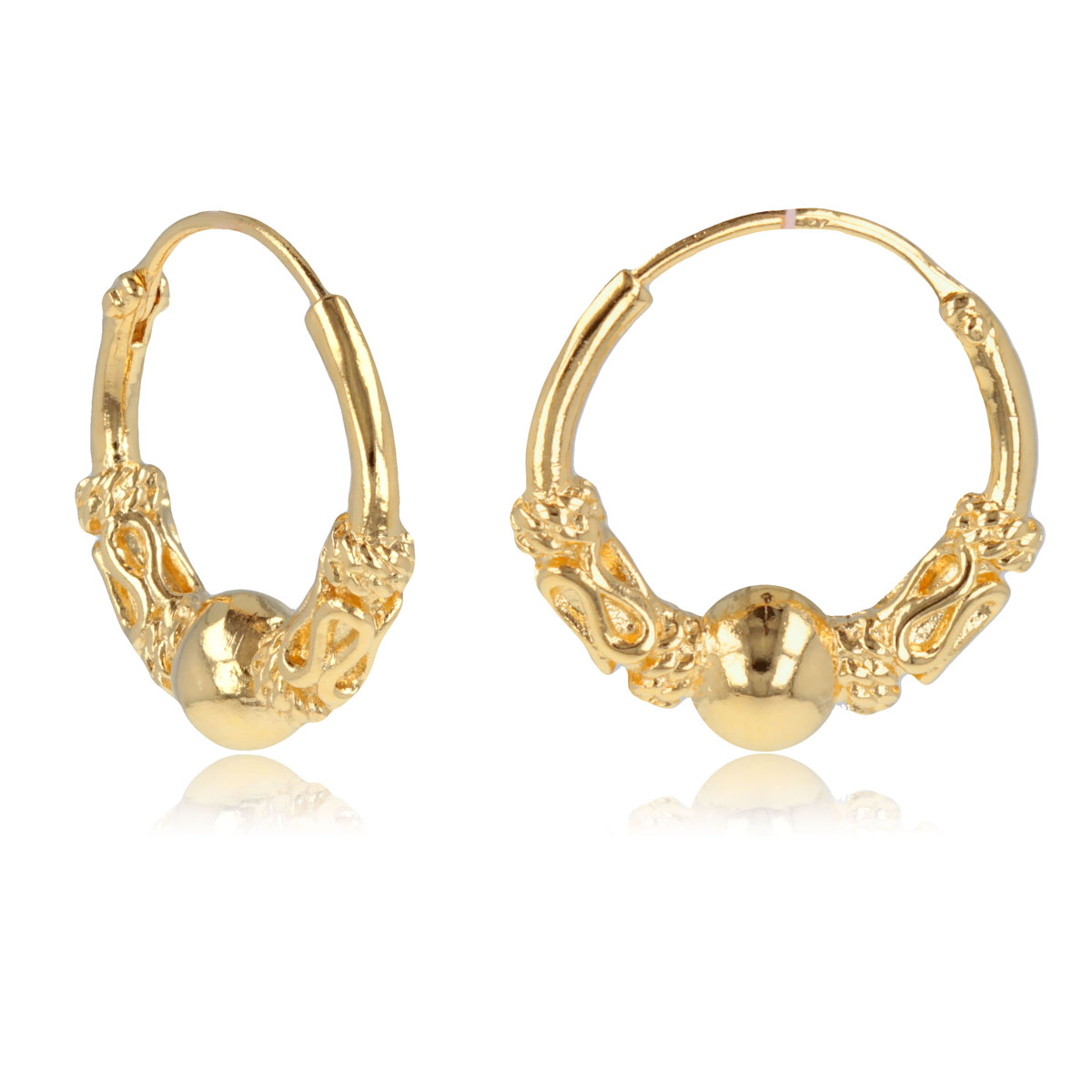 Créoles Plaqué Or \'Thai\' doré - 17 mm, bille 5 mm - [Q7358]