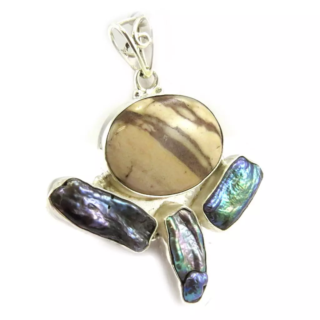 les trésors de lily Pendentif Argent 'Oracle' Jaspe Perles [E5043]