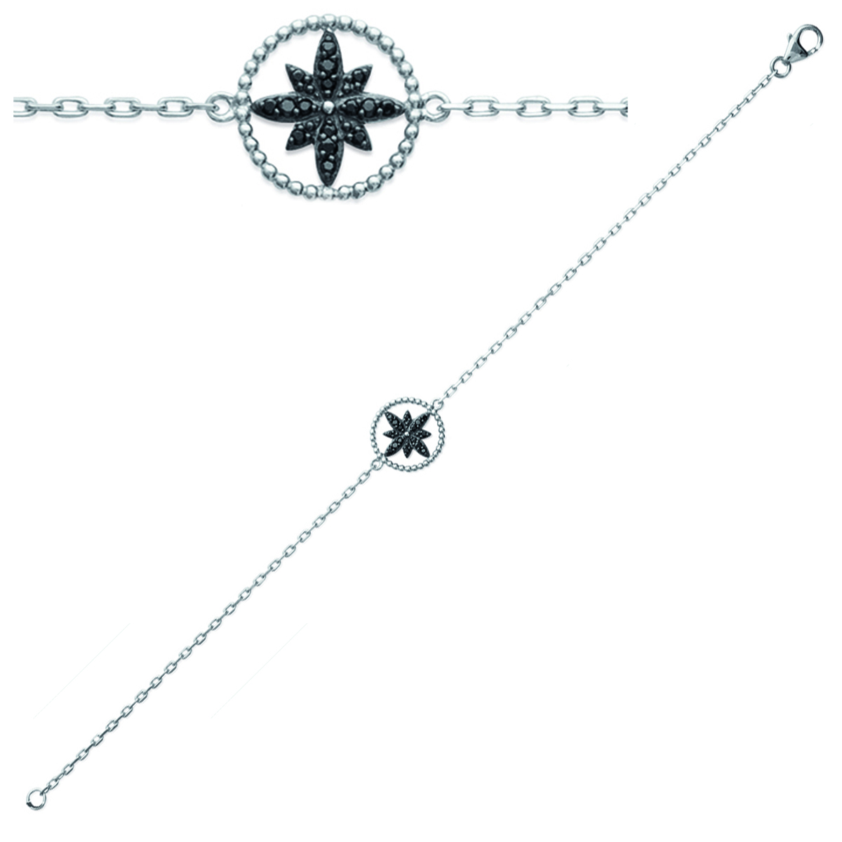 Bracelet Argent \'Déesse\' noir argenté (rhodié) - 13 mm - [K3378]