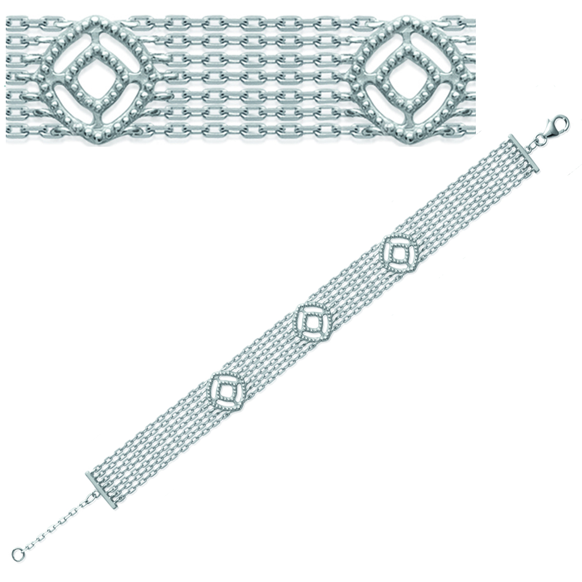Bracelet Argent \'Cléopatra\' argenté (rhodié) - 12 mm (7 rangs) - [K3393]