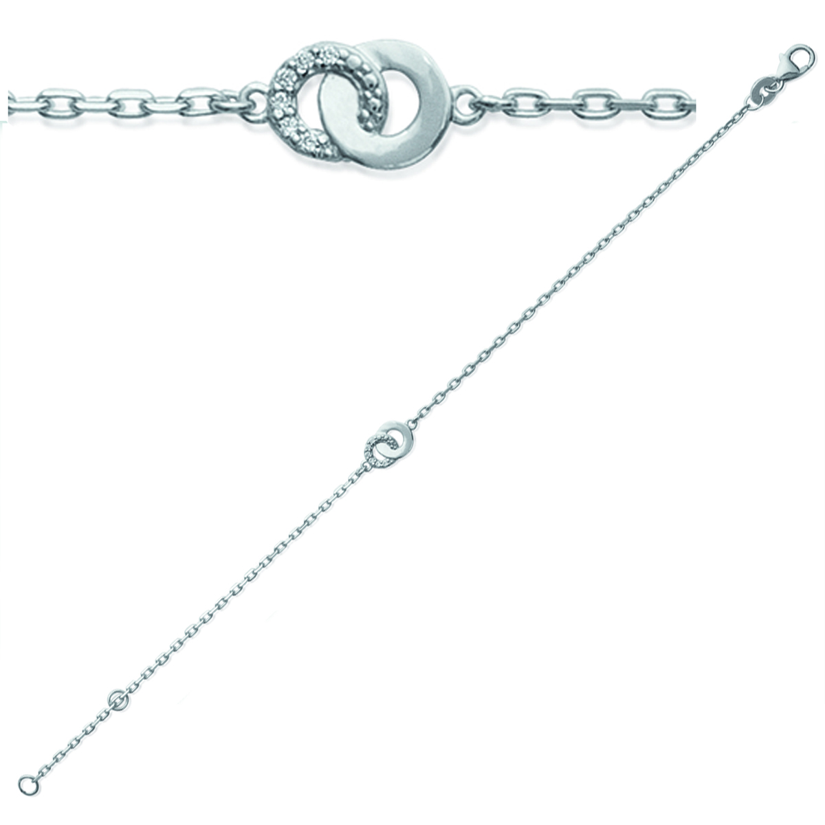 Bracelet Argent \'Déesse\' blanc argenté (rhodié) - 9x6 mm - [K3397]