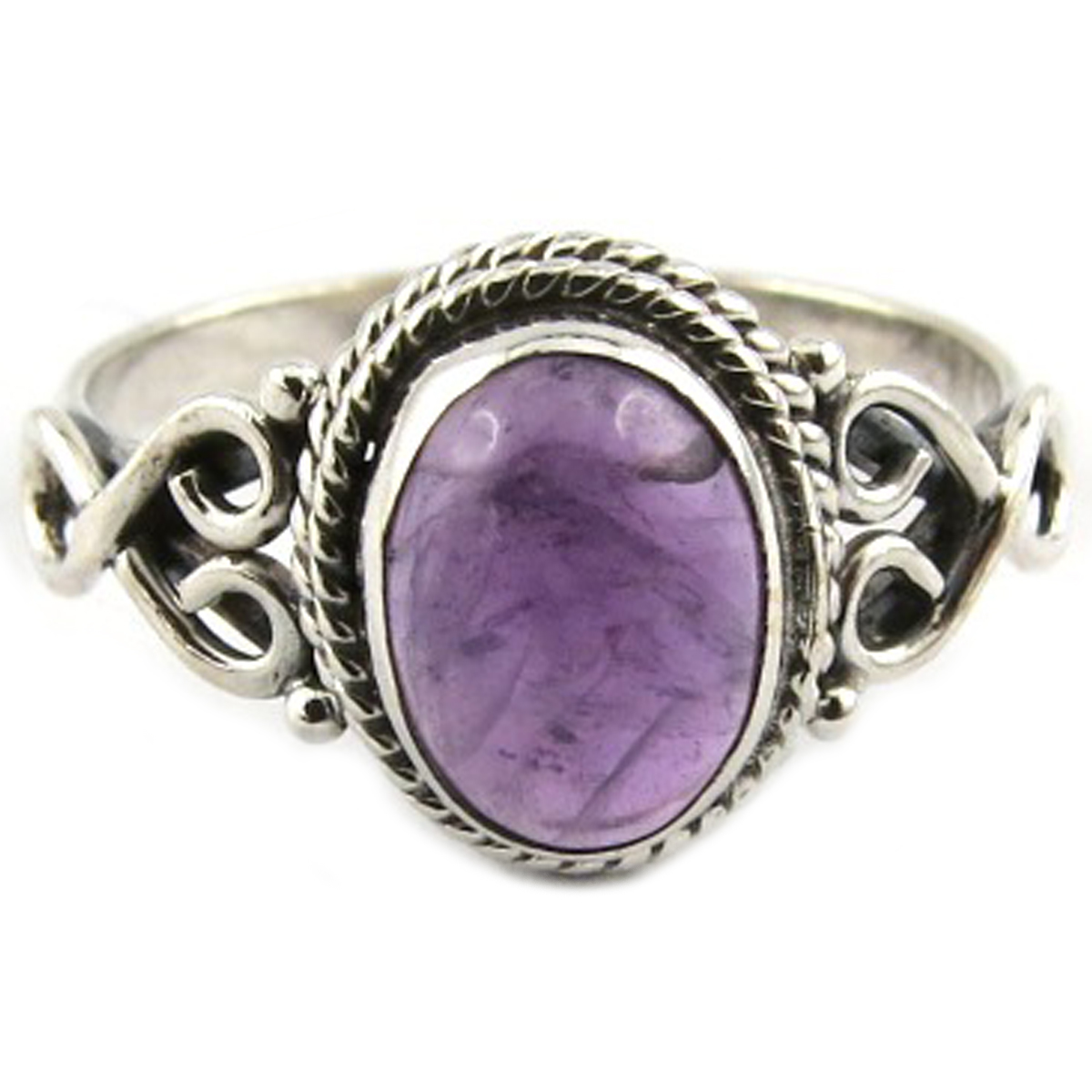 Bague artisanale argent \'Heaven\' améthyste argenté - 12x8 mm - [Q9901]