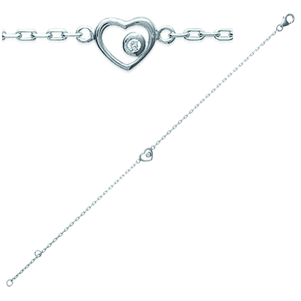 Bracelet Argent \'Love\' blanc argenté (rhodié) - 7x6 mm - [K3423]