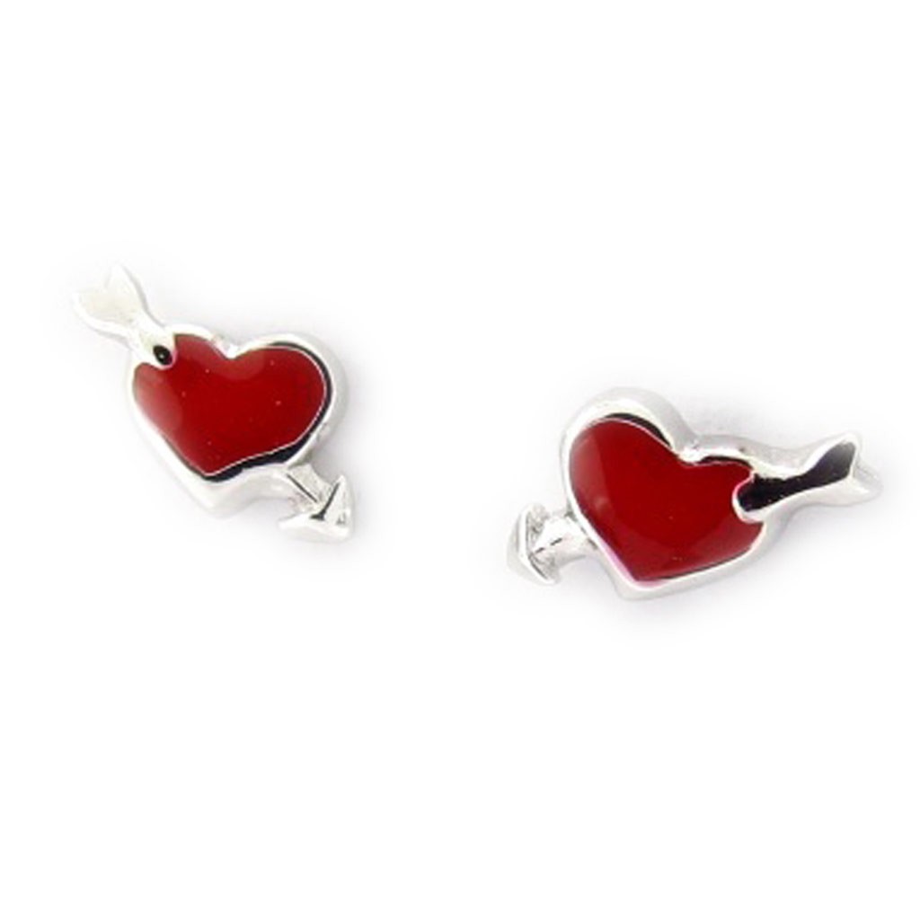 Boucles Argent \'Love\' rouge - [K6472]