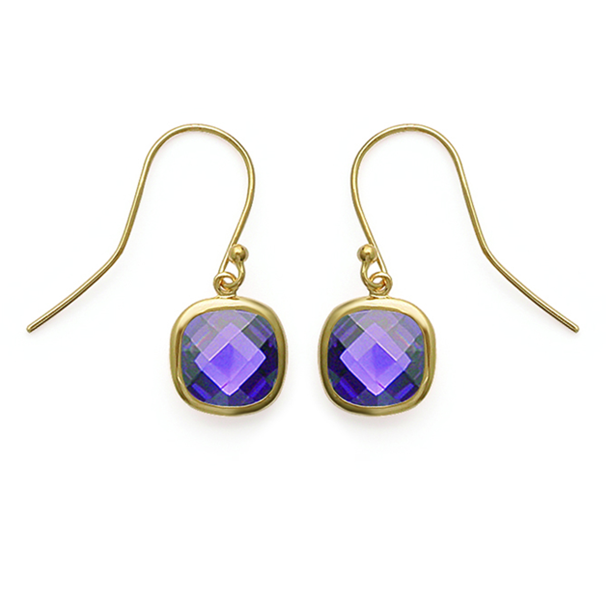 Boucles Plaqué Or \'Linda\' Améthyste doré - 11x11 mm - [F1319]