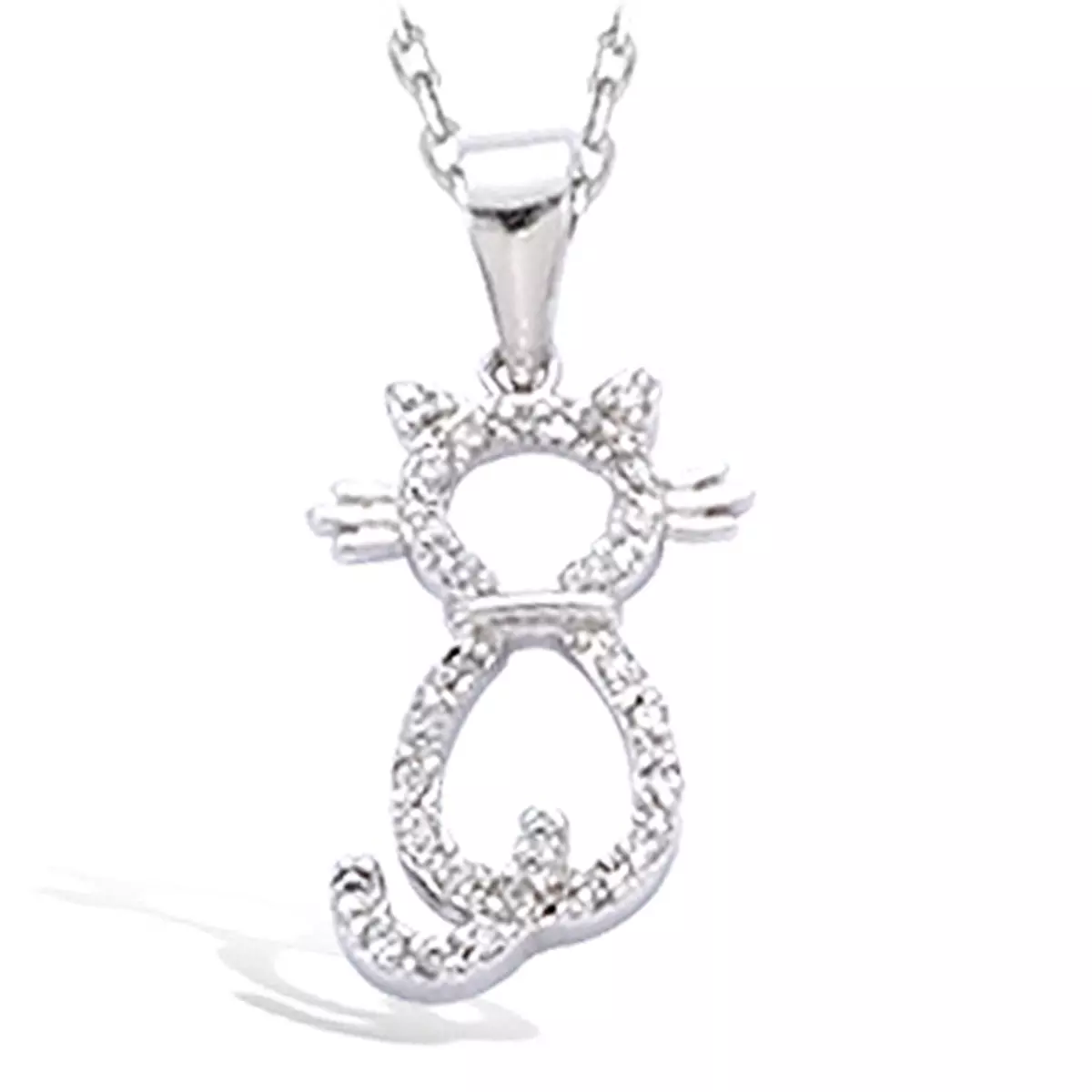 les trésors de lily Pendentif Argent 'Chat Sublime' Blanc argenté (rhodié) 20x13 mm [I3618]