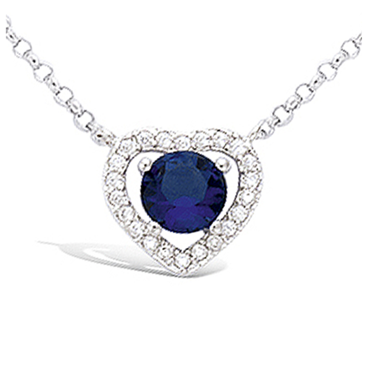 Collier Argent \'Love\' saphir blanc (rhodié) - 12x12 mm - [N6827]