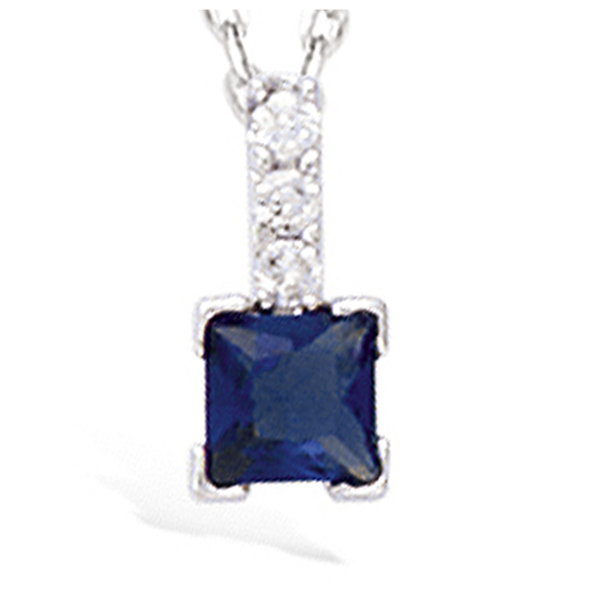 Collier Argent \'Sissi\' saphir blanc (rhodié) - 12x6 mm - [N6829]