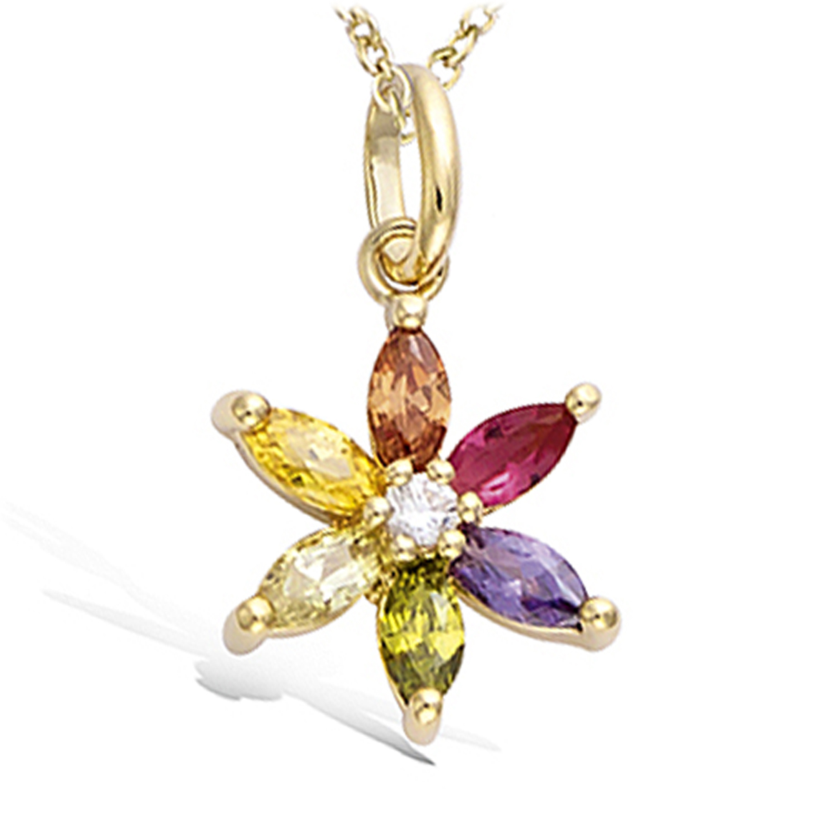 Pendentif Plaqué Or \'Fleur de Cristal\' tutti frutti - 12 mm - [N5333]