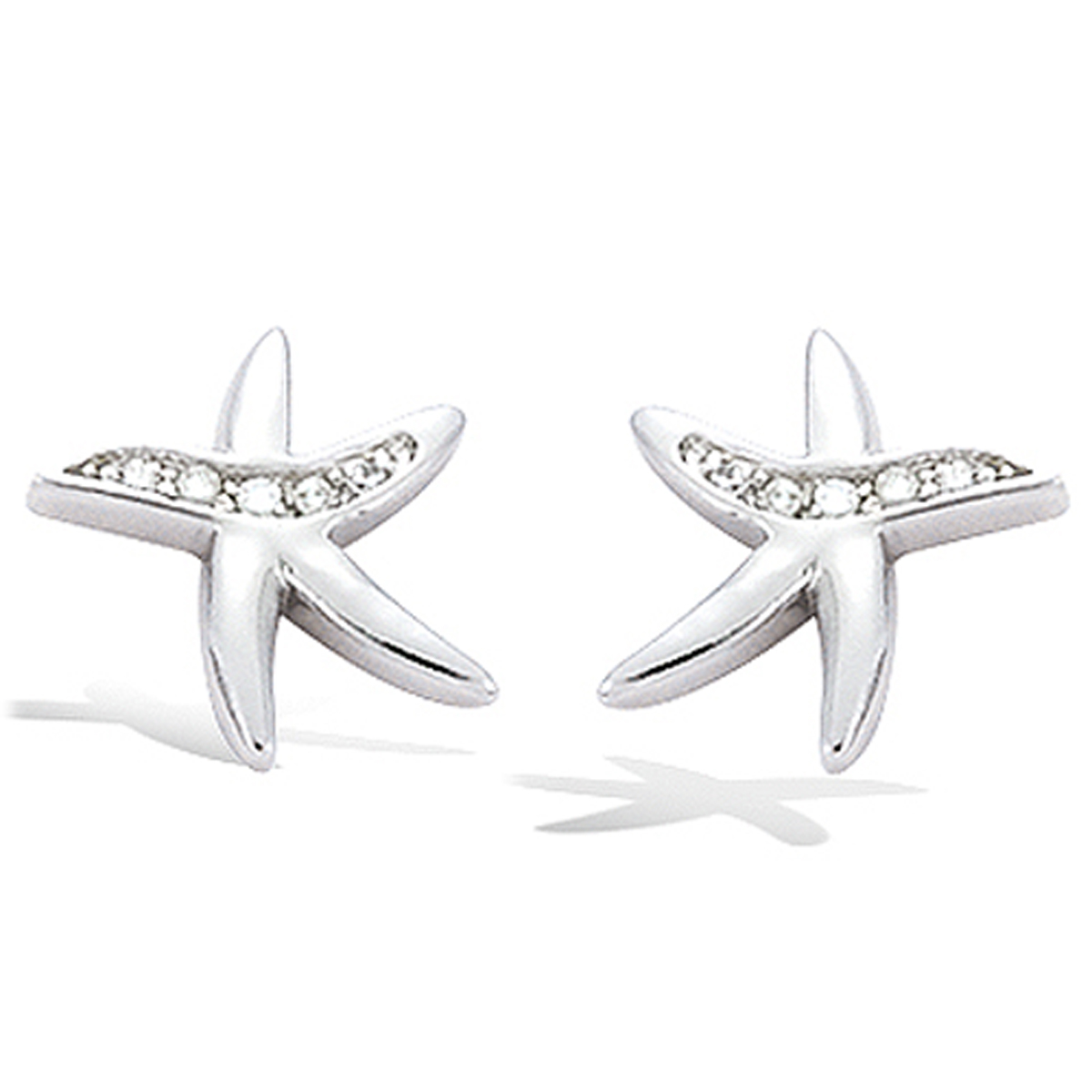 Boucles Argent \'Etoiles des Mers\' blanc argenté (rhodié) - 12x12 mm - [I3629]