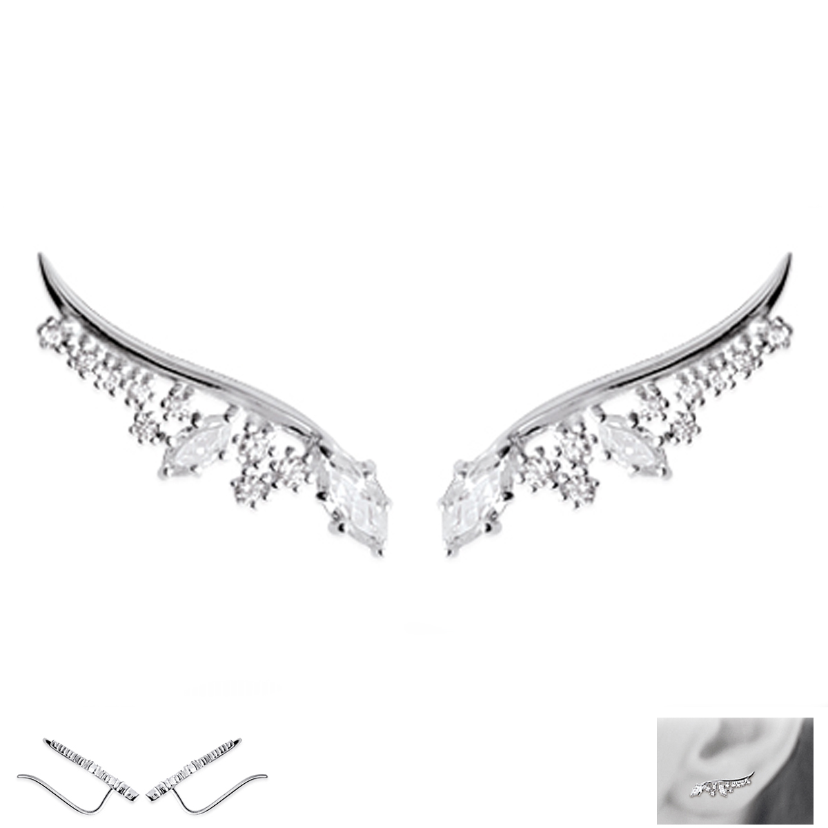 Boucles contours d\'oreilles argent \'Sissi\' blanc - [M7615]