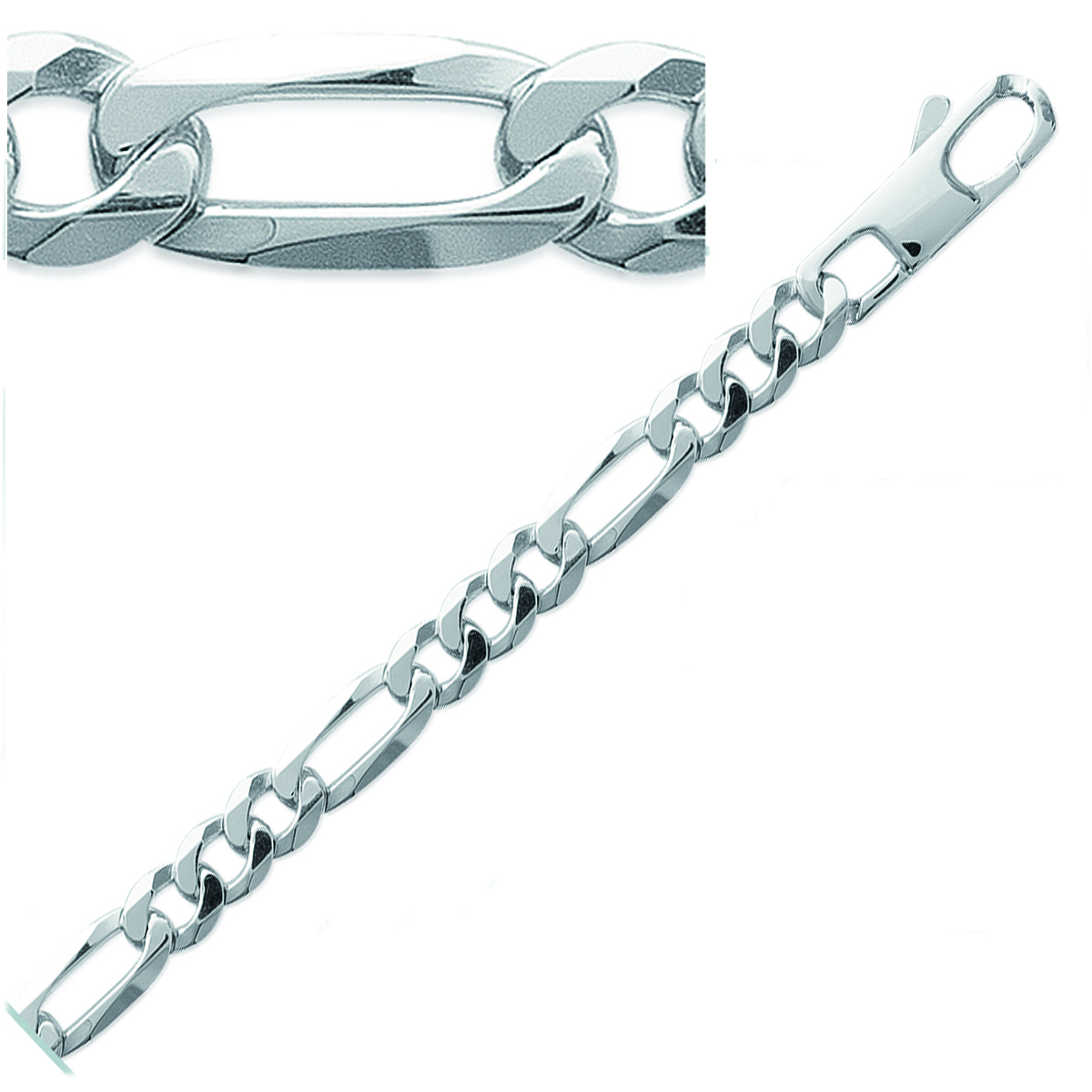 Bracelet Argent \'Figaro\' argenté - 21 cm 6 mm - [L4621]