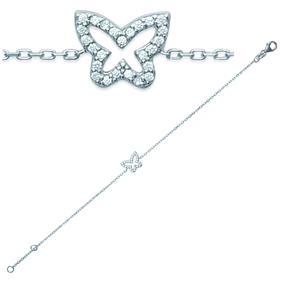Bracelet Argent \'Papillon\' blanc argenté (rhodié) - 10x10 mm - [L4629]