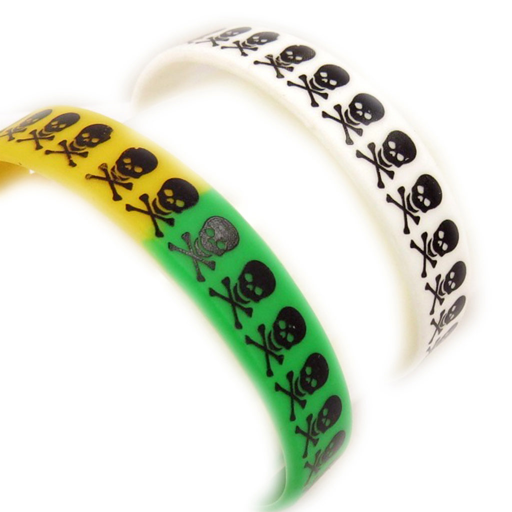 2 bracelets silicone \'Tête de Mort\' blanc tutti frutti - [K9484]