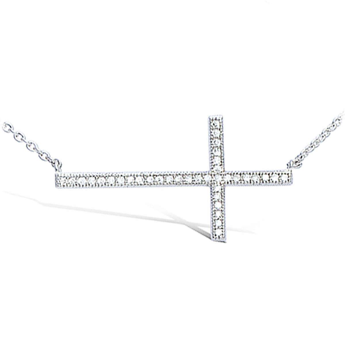 Collier Argent \'Croix\' blanc argenté (rhodié) - 29x15 mm - [K9509]