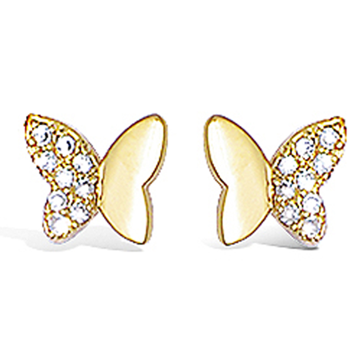 Boucles Plaqué Or \'Papillons\' blanc doré - 8x6 mm - [K9518]