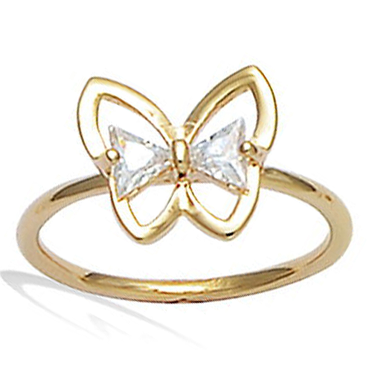 Bague Plaqué Or \'Papillons\' blanc doré - 12x10 mm - [K9527]