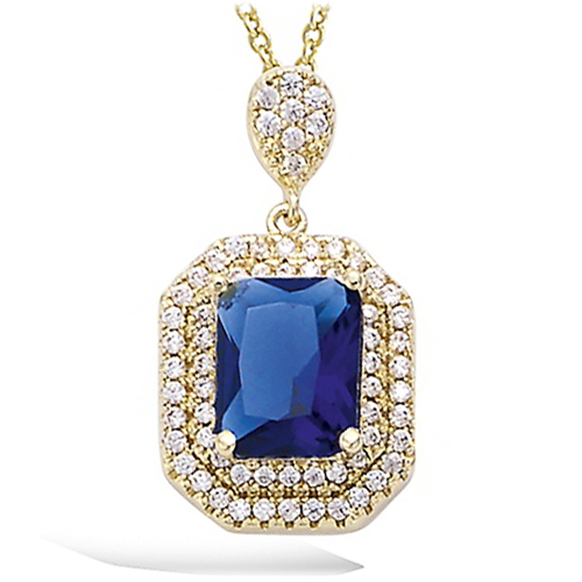 Pendentif Plaqué Or \'Sissi\' saphir blanc doré - 15x12 mm - [P1156]