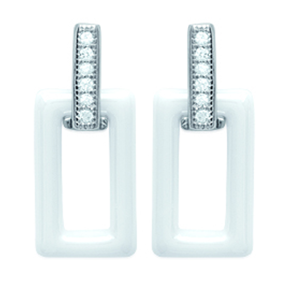 Boucles Argent \'Sissi\' blanc argenté (céramique) rhodié - 18x8 mm - [L5019]
