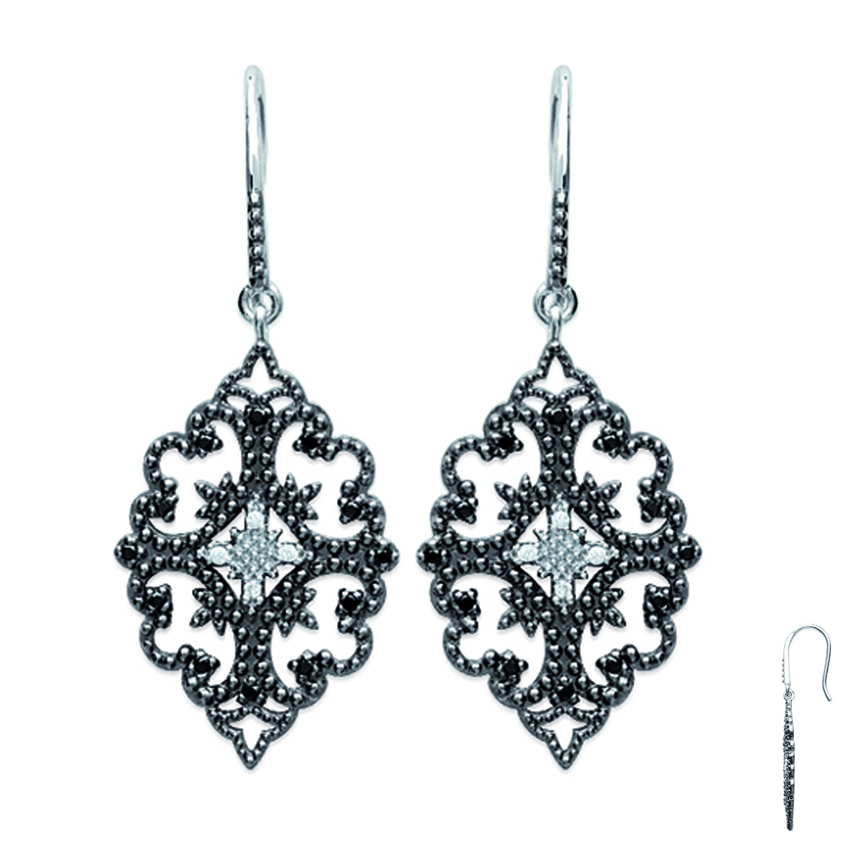 Boucles Argent \'Carmen\' noir argenté (rhodié) - 38x15 mm - [L5028]