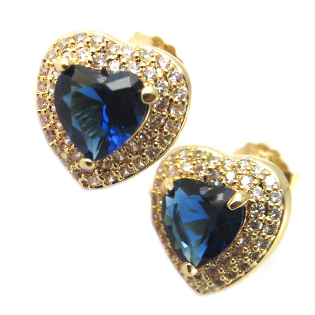 Boucles Plaqué Or \'Love Divine\' saphir blanc doré -10 mm - [P1232]