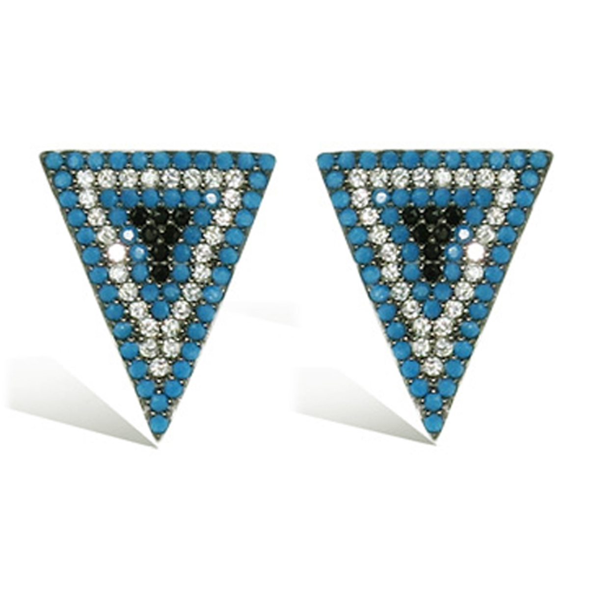 Boucles argent \'Navajos\' turquoise argenté (triangles) - 16x13 mm - [P1246]