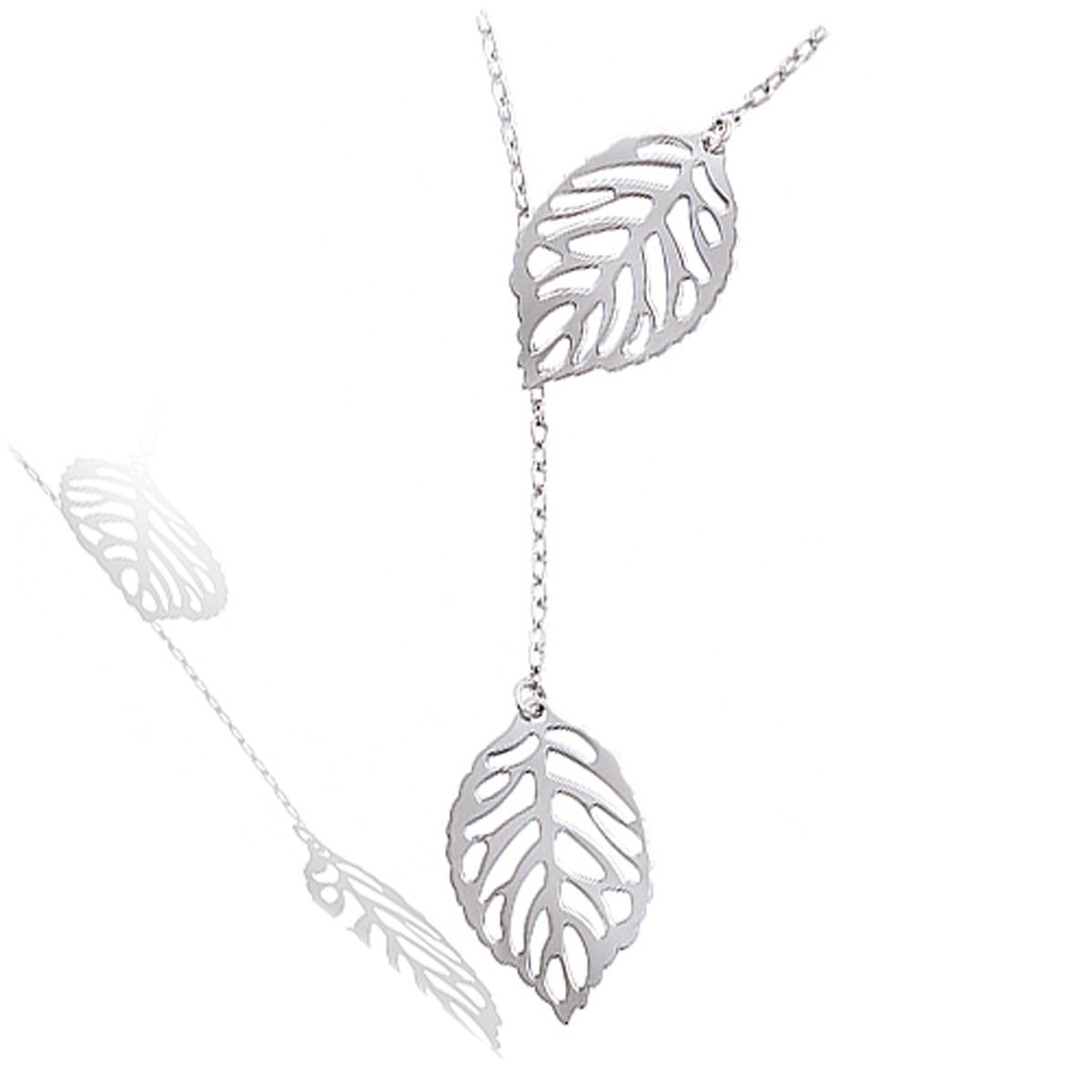 Collier Argent \'Feuille d\'Or\' argenté (rhodié) - 22x14 mm - [P1257]