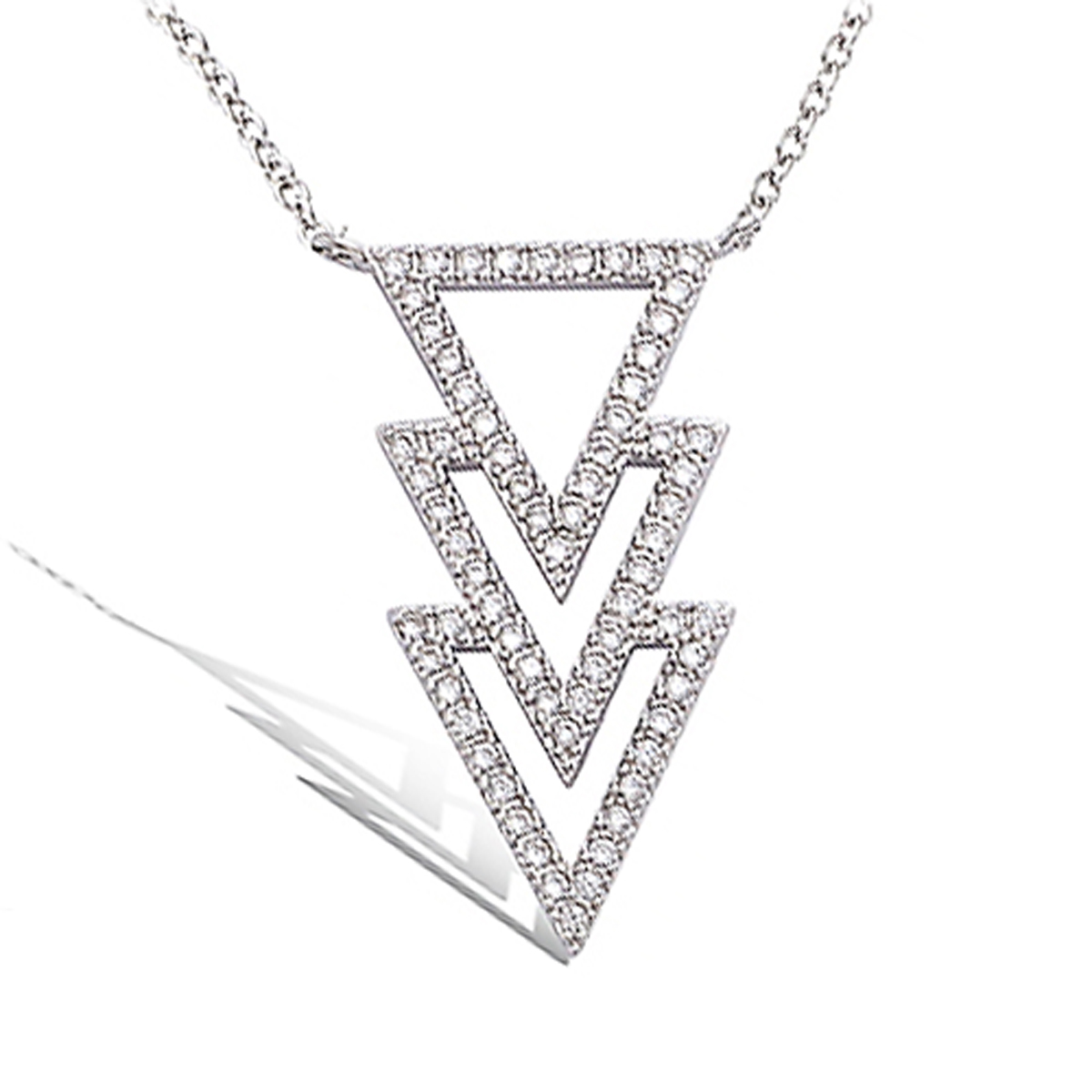 Collier Argent \'Triangles\' blanc argenté (rhodié) - 25x12 mm - [P1260]