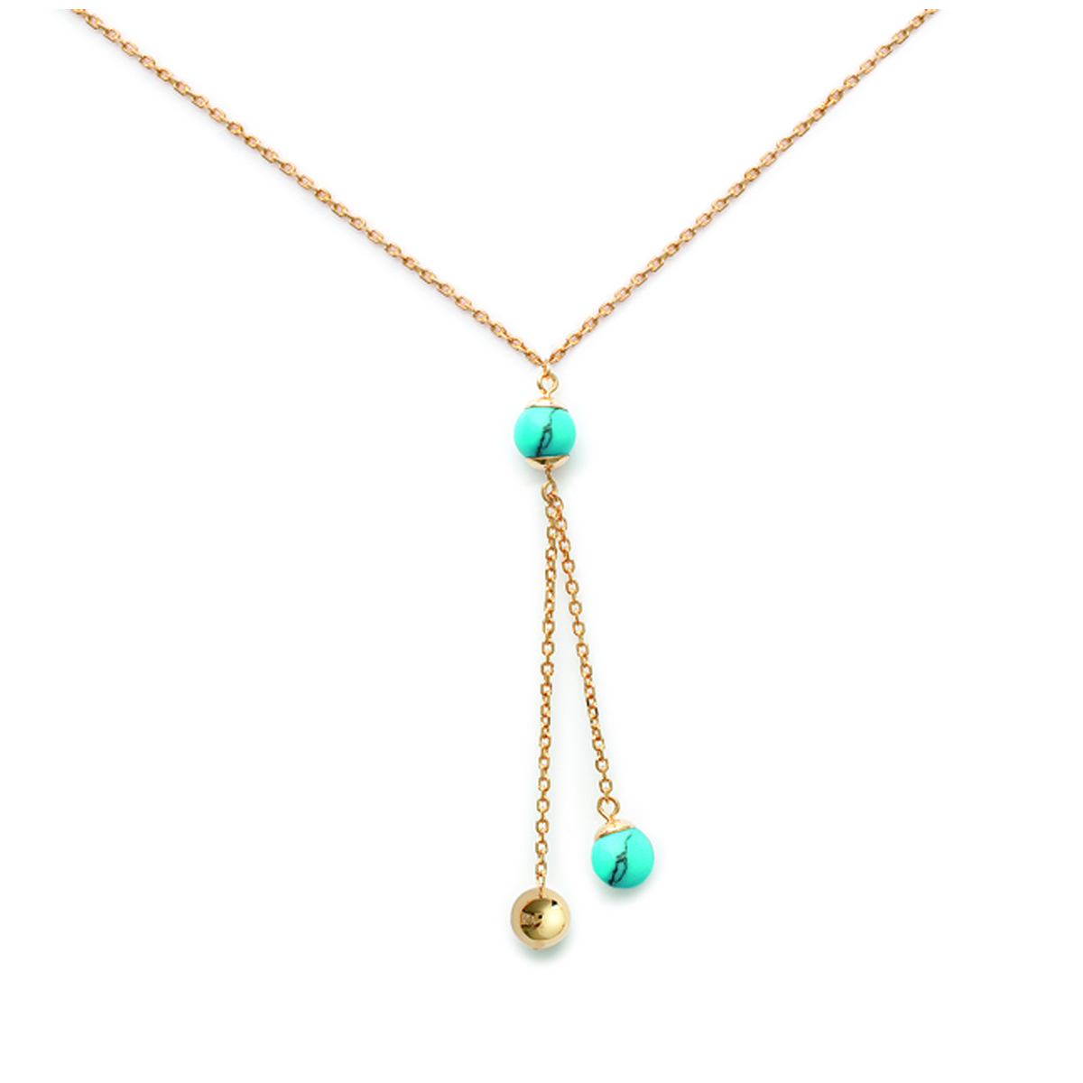 Collier plaqué or \'Minéralia\' turquoise doré - 7 mm - [G1233]