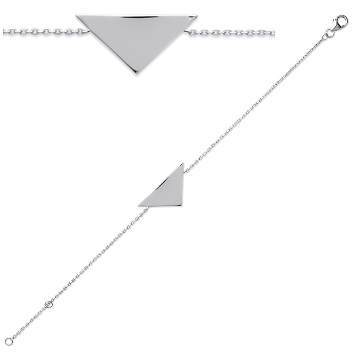 Bracelet argent \'Triangle\' argenté (rhodié) - 18 cm 25x12 mm - [P4370]