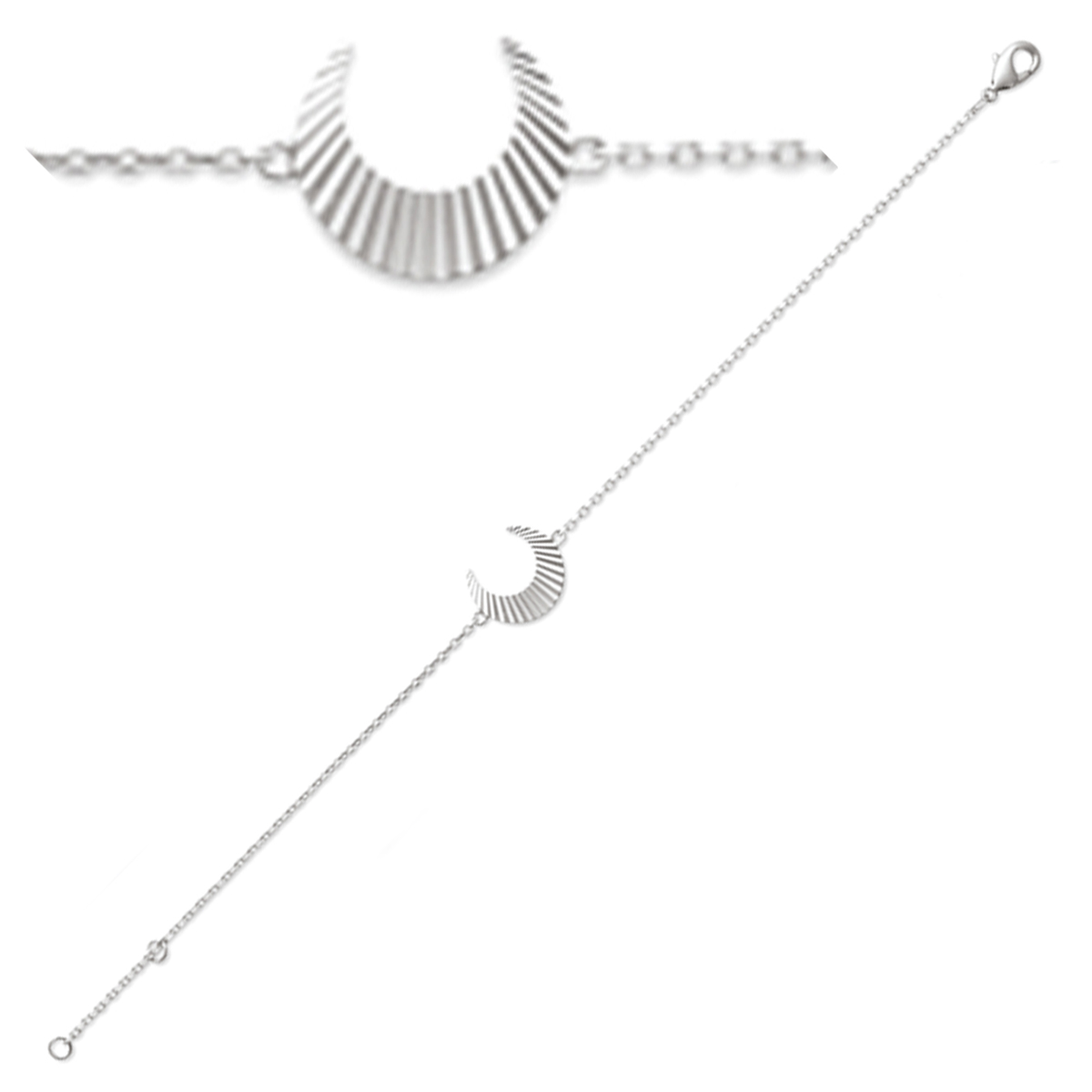 Bracelet Argent \'Cléopatra\' argenté rhodié (demi-lune) - 18 cm 15x14 mm - [P4373]