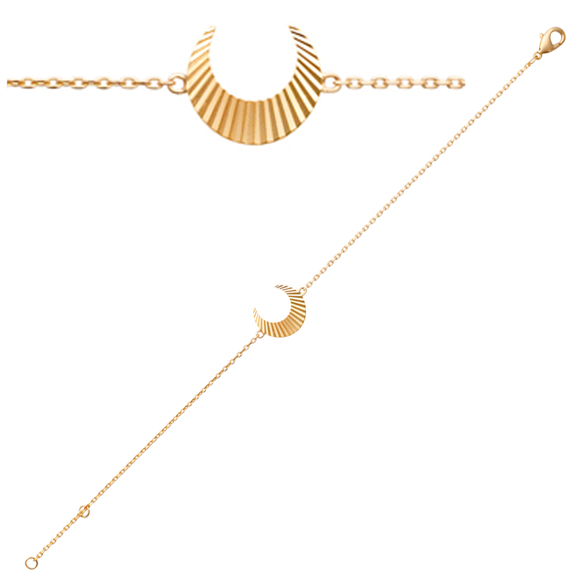 Bracelet Plaqué Or \'Cléopatra\' doré (demi-lune) - 18 cm 15x14 mm - [P4374]