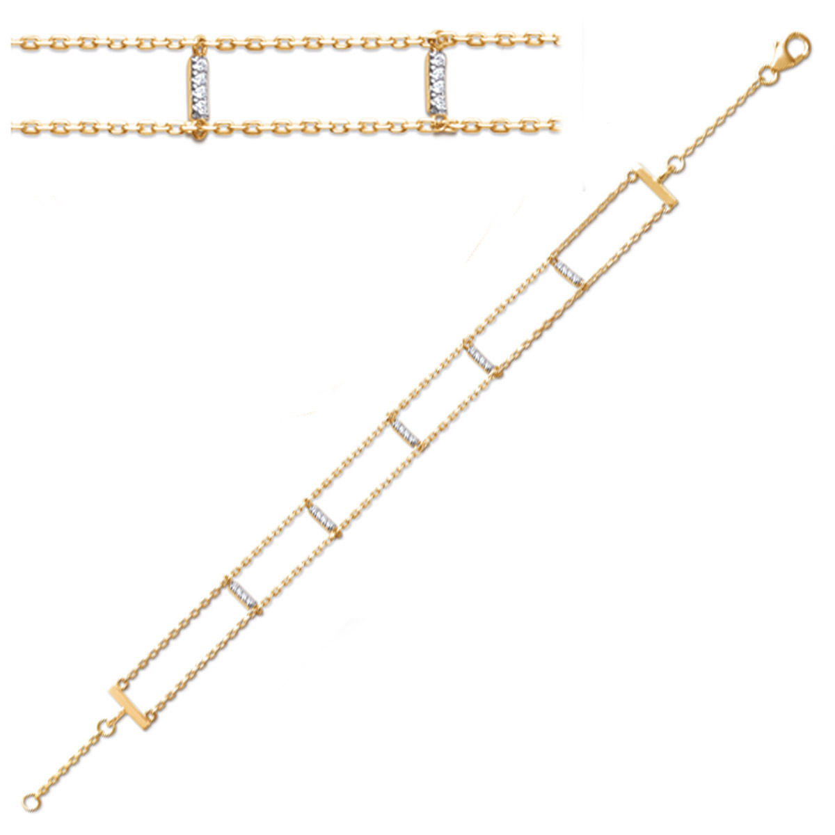 Bracelet Plaqué or \'Sissi\' blanc doré - 18 cm 10 mm - [P4377]