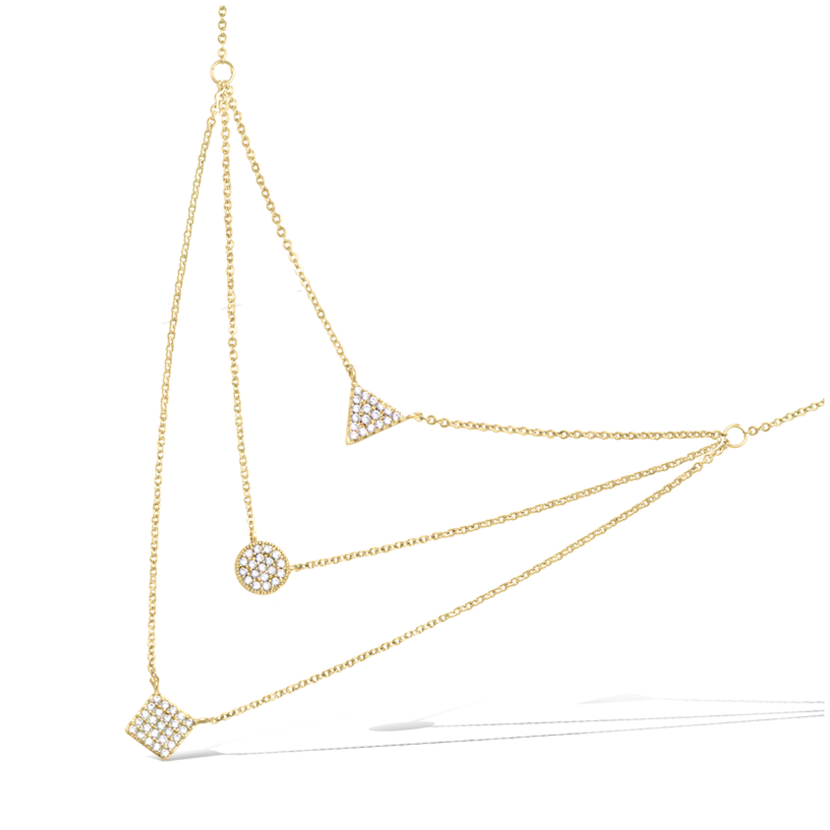 Collier Plaqué-Or \'Sissi\' blanc doré - triangle, carré, rond 8 mm - [Q4036]