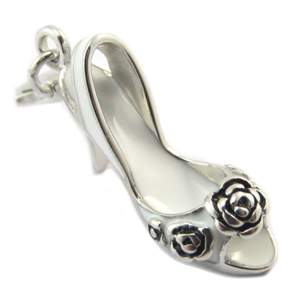 Pendentif Charm argent \'Escarpin\' blanc argenté (rhodié) - [P2569]