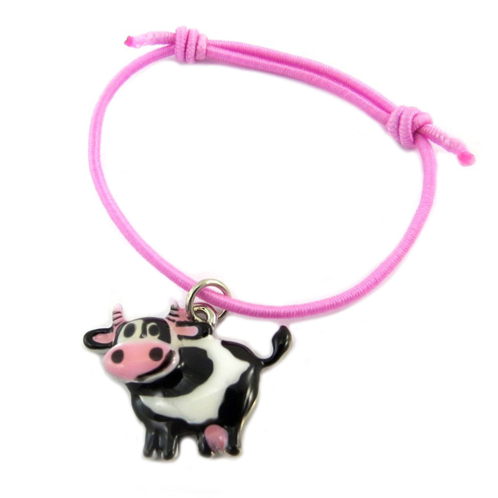 Bracelet enfant créateur \'Lilipoupettes\' (vache) noir blanc rose - 20x15 mm - [P7451]
