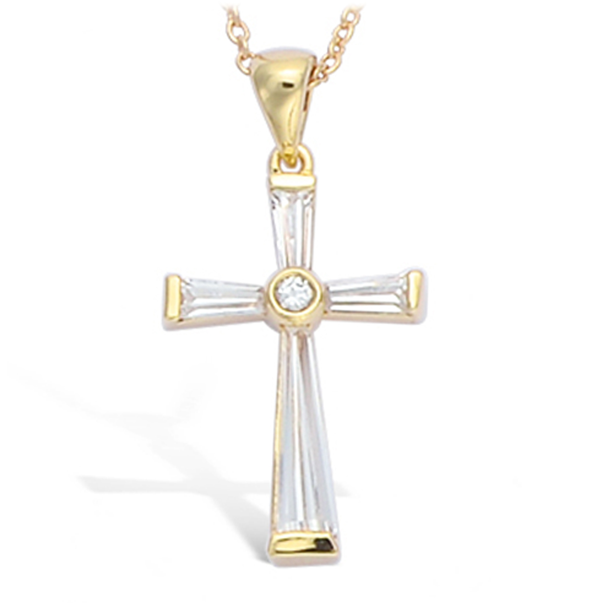 Pendentif Plaqué Or \'Croix \' blanc doré - 25x13 mm - [L1786]