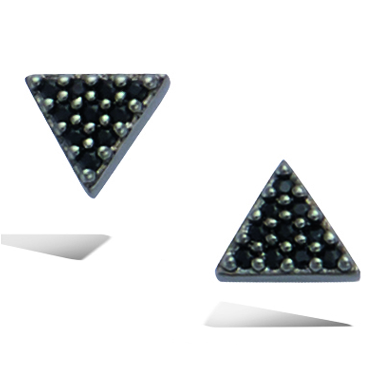 Boucles Argent \'Sissi\' noir (rhodié)  - 6x6 mm (triangles) - [Q4069]