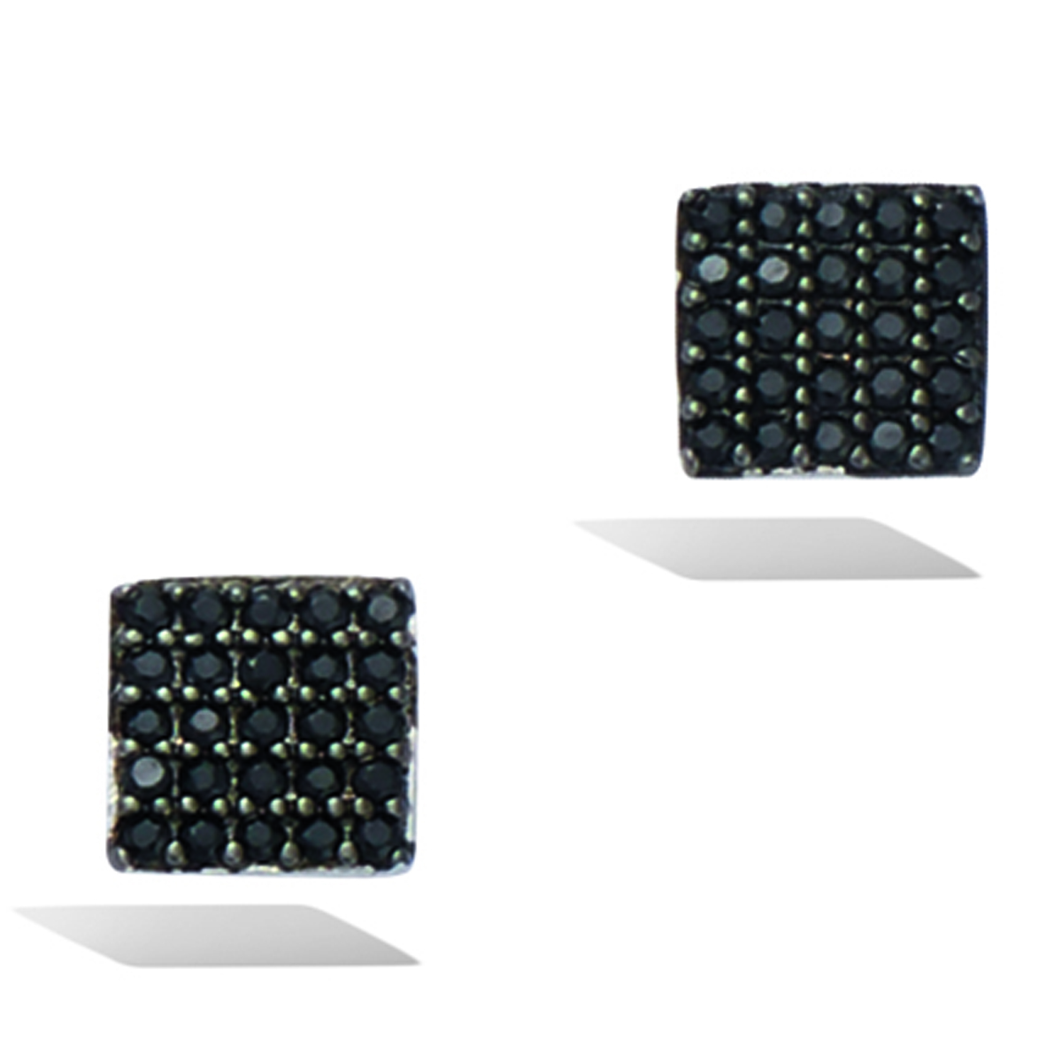 Boucles Argent \'Sissi\' noir (rhodié)  - 7x7 mm (carrés) - [Q4071]