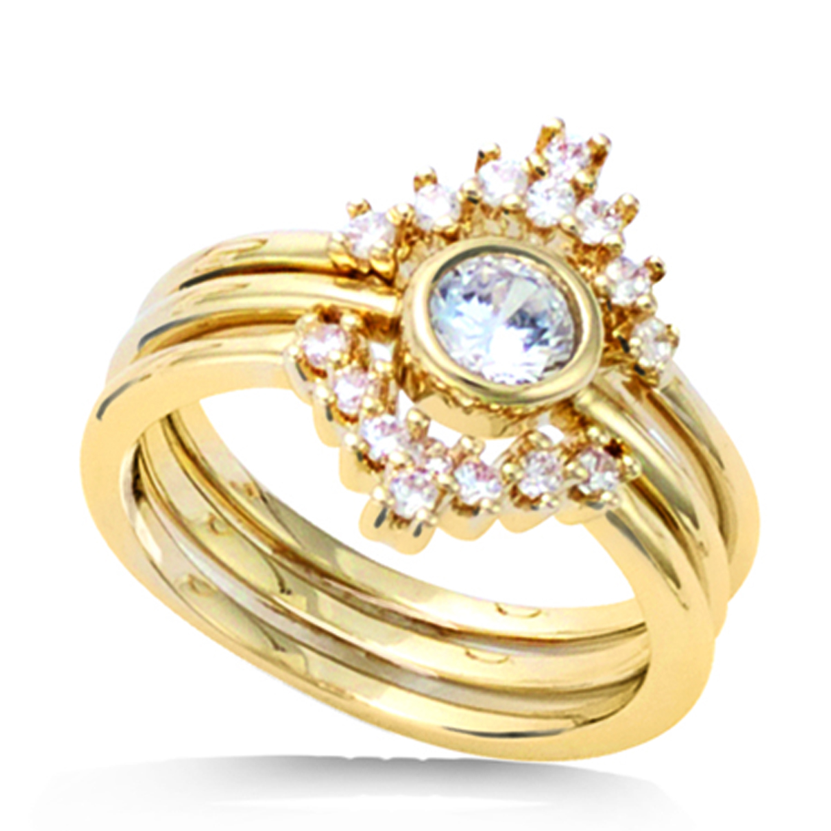 Bague Plaqué Or \'Sissi\' blanc doré - 14 mm - [Q4077]