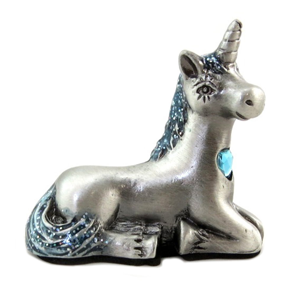 Figurine métal \'Licorne My Unicorn\' turquoise argenté (mars) - 55x4x17 cm - [P9539]