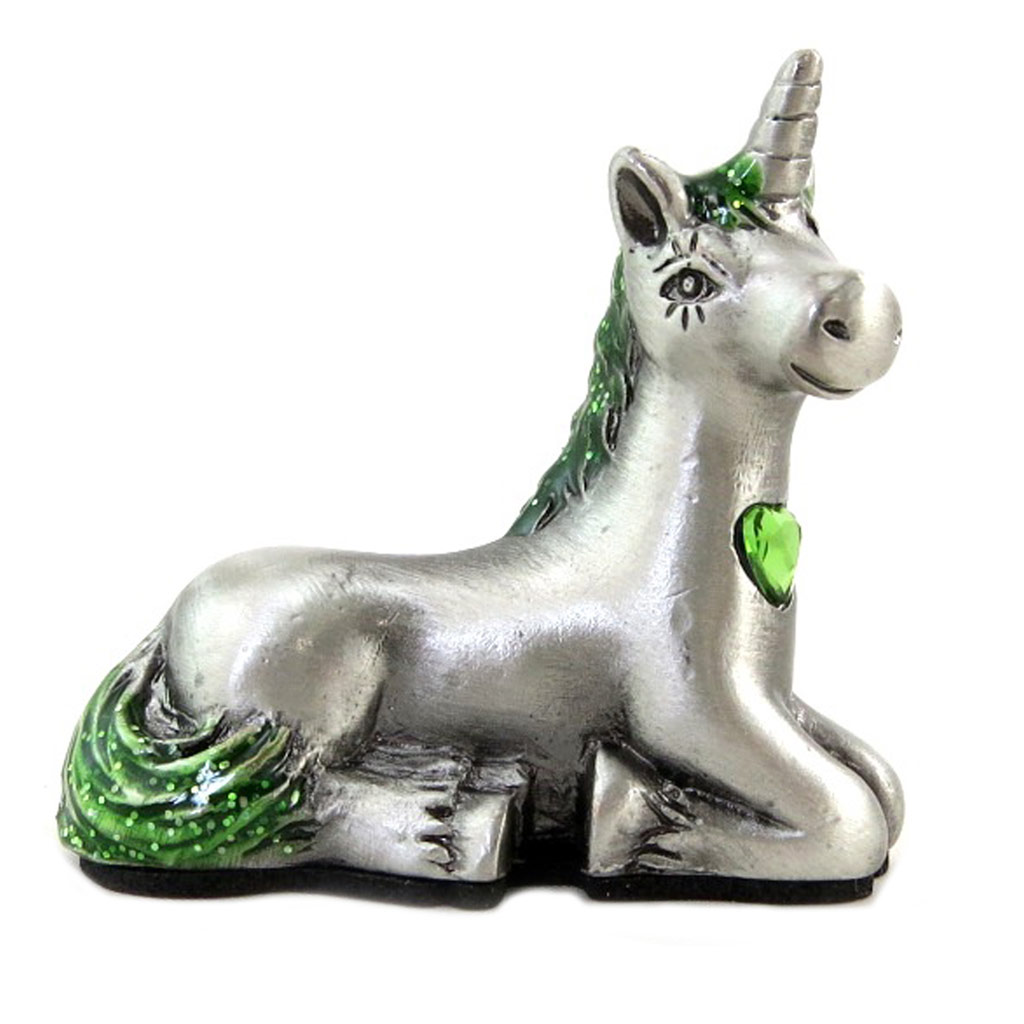 Figurine métal \'Licorne My Unicorn\' vert argenté (may) - 55x4x17 cm - [P9540]
