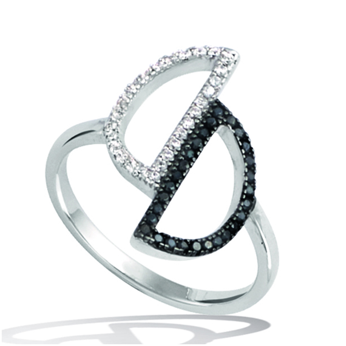 Bague argent \'Sissi\' noir blanc argenté (rhodié) - 20x19 mm - [Q4086]