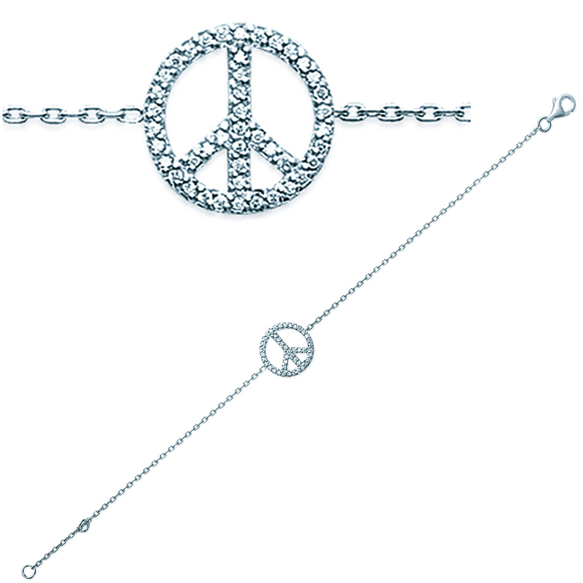 Bracelet Argent \'Peace\' blanc argenté (rhodié) - 13 mm - [G1273]
