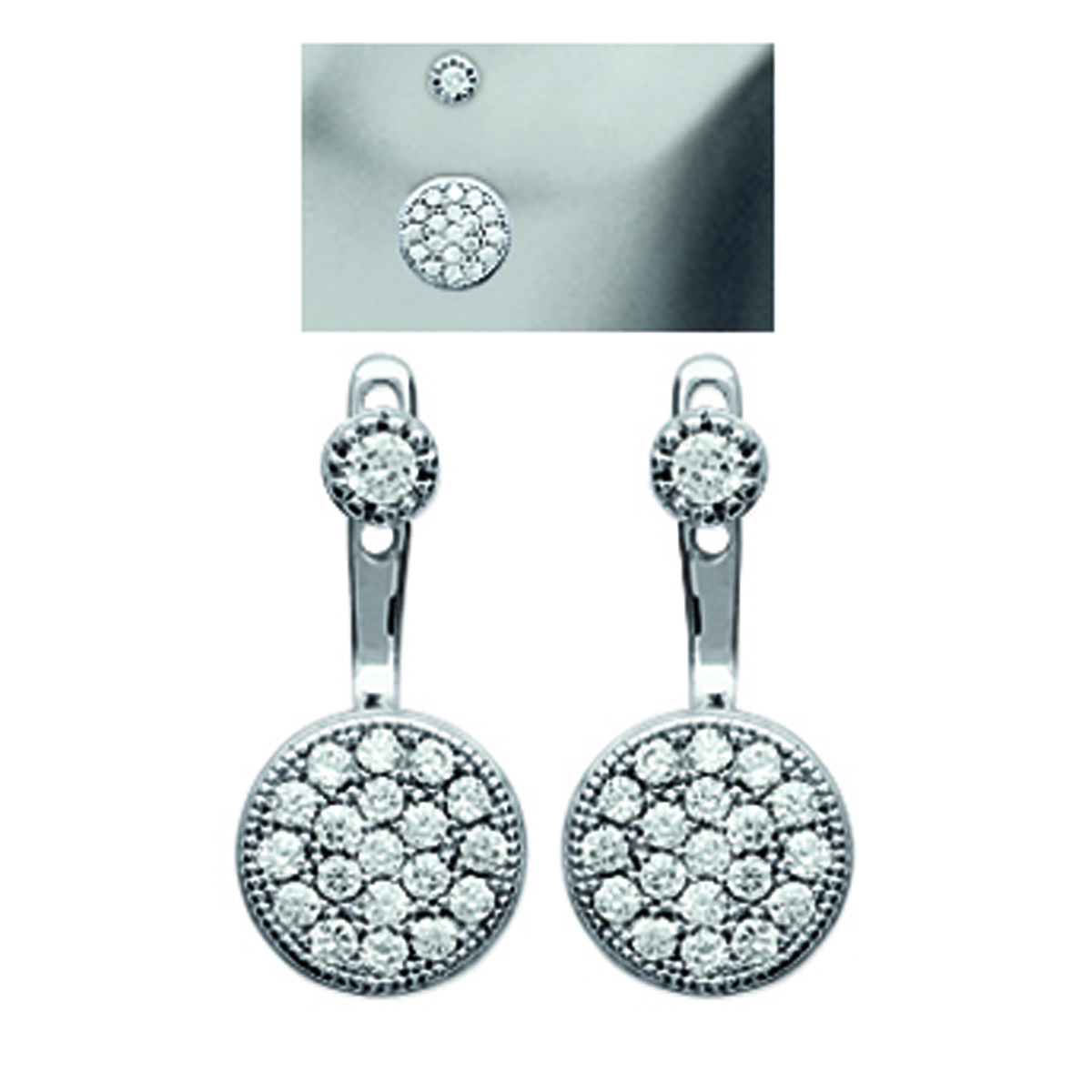 Boucles contours de lobes argent \'Sissi\' blanc argenté (rhodié) - 8 mm - [M7638]