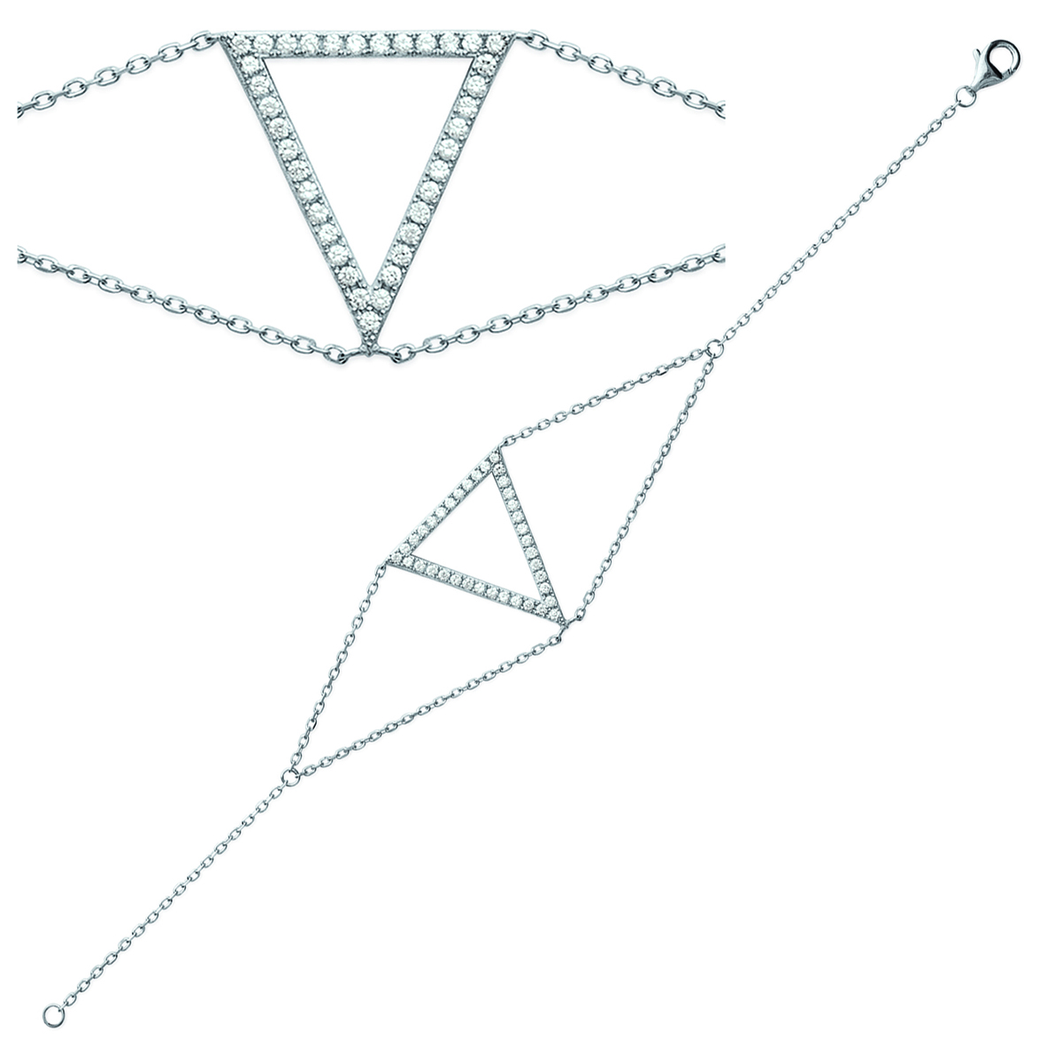 Bracelet Argent \'Sissi\' blanc (triangle) rhodié - 24 mm - [M7641]
