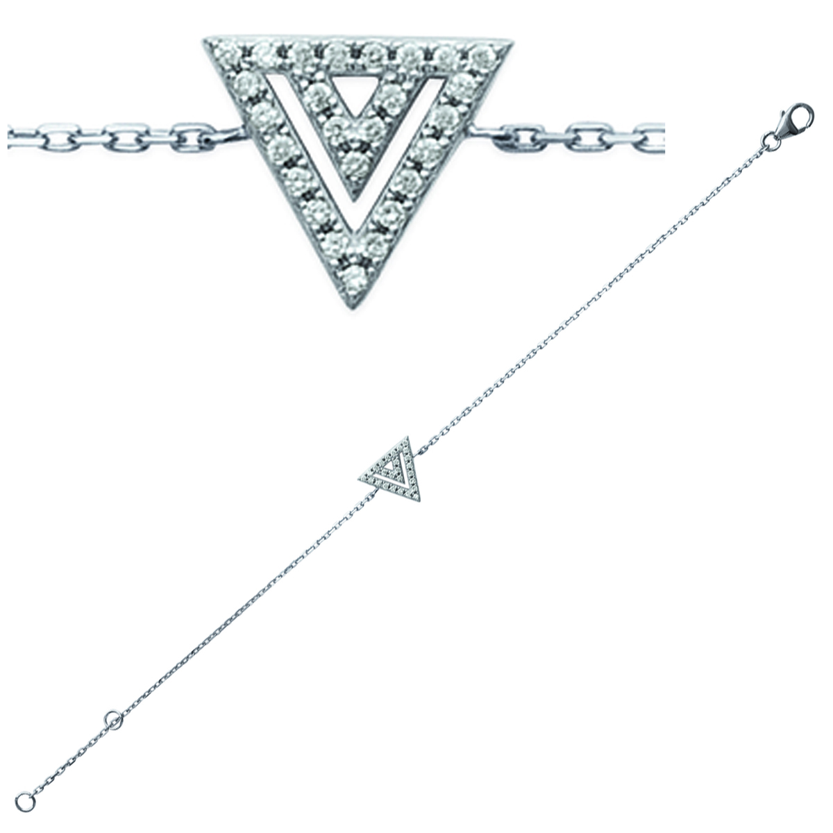 Bracelet Argent \'Sissi\' blanc (triangle) rhodié - 12x10 mm - [M7644]