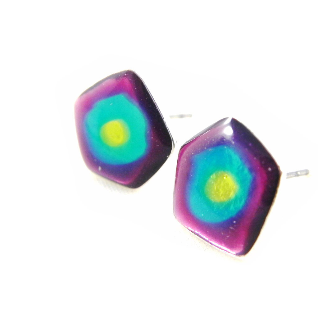 Boucles Créateur \'Les Acidulés\' rose bleu - [H4540]