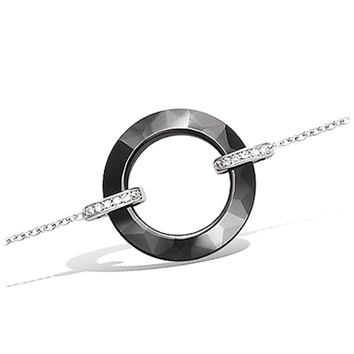 Bracelet Argent \'Sissi\' noir céramique argenté (rhodié) - 35 mm - [K6614]