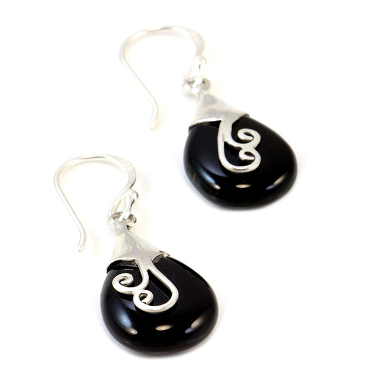 Boucles artisanales Argent \'Heaven\' onyx argent - 20x13 mm - [Q7493]